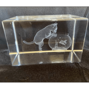 Kristal glasblok met kat en vissenkom