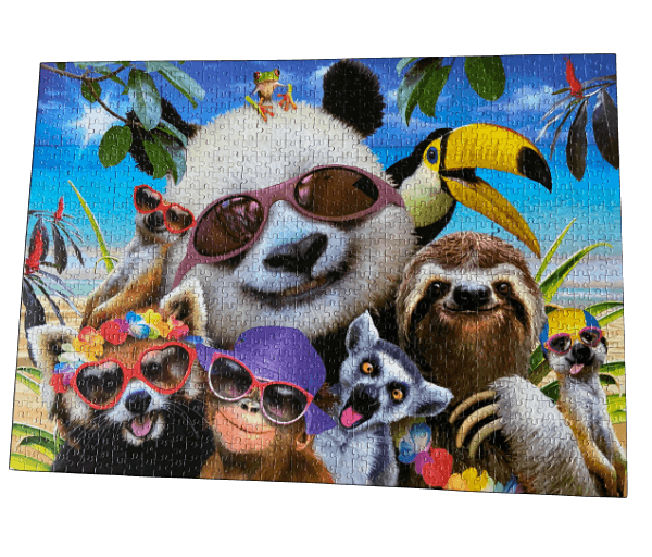 Puzzel 2 in 1: Lachende dieren 2 x 1000 stukjes - Afbeelding 3