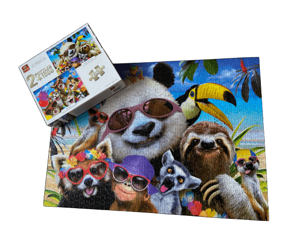 Puzzel 2 in 1: Lachende dieren 2 x 1000 stukjes - Afbeelding 2