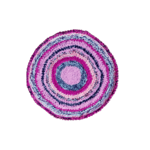 Rond gehaakt kleed roze/wit/zwart breigaren