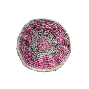 Rond gehaakt kleed roze/wit/zwart katoen