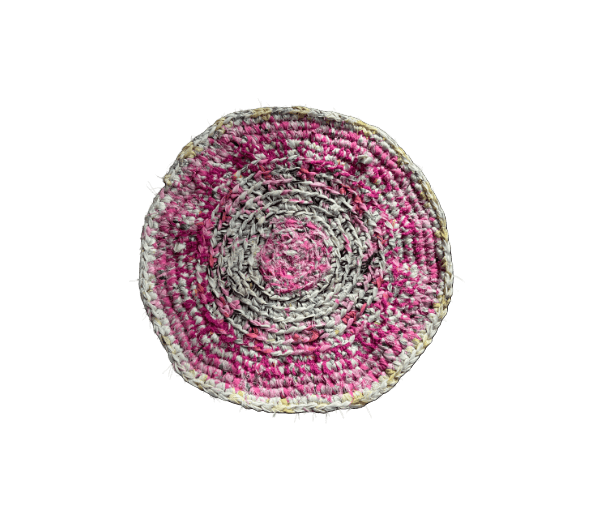 Rond gehaakt kleed roze/wit/zwart katoen