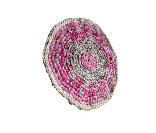 Rond gehaakt kleed roze/wit/zwart katoen - Afbeelding 2